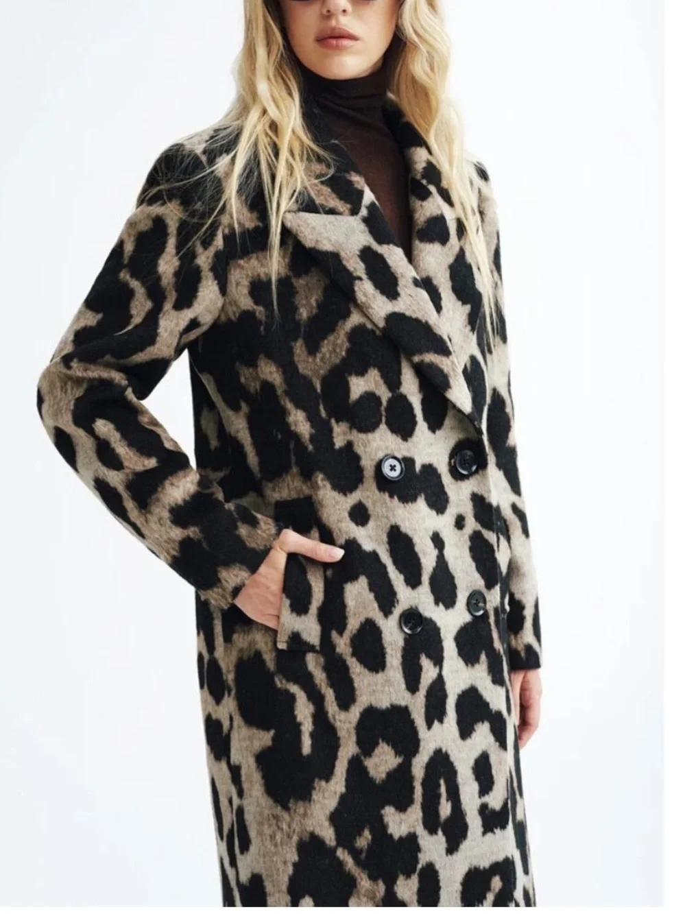 COMMENSE Wool Leopard Print Double Breasted Coat NWT